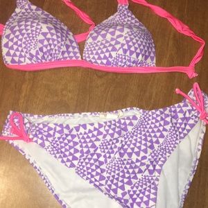 pink, purple and white bikini